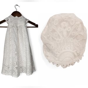White Lace Baby Girl Christening Gown And Bonnet Size 3 Month